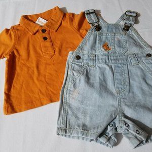 Gymboree Little Surfer Dude 3-6 month overalls polo shirt NWT Outfit